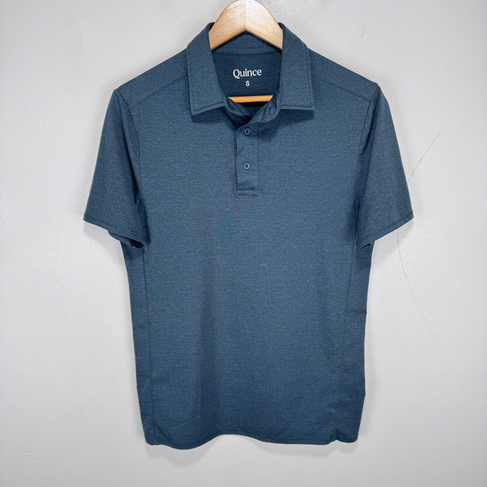 Quince Performance Polo Shirt Men Small Blue Wicking Stretch‎ Golf Short Sleeve